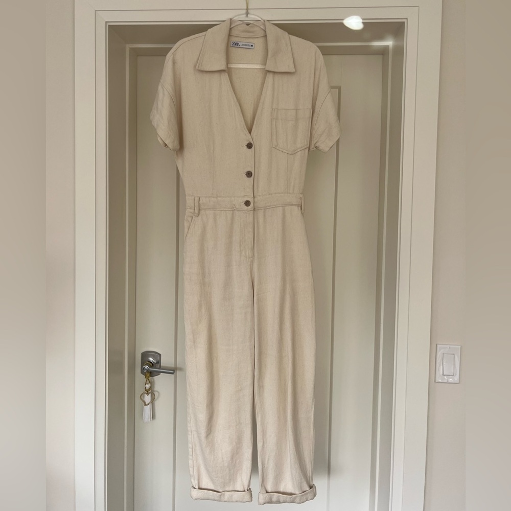 Zara Cream Short-Sleeve Jumpsuit